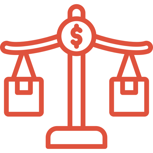 Icon einer Waage im Gleichgewicht, symbolisiert faire Preisgestaltung, transparente Kosten und ausgewogene Angebote
