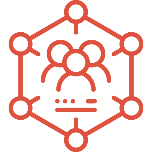 Icon mehrerer miteinander verbundener Glieder, symbolisiert Netzwerk, Teamwork, Kooperation und gemeinsame Projekte