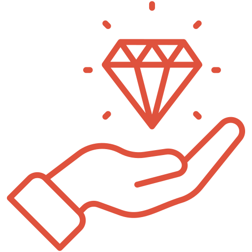 Illustration einer Hand, die einen funkelnden Diamanten hält, Symbol für Präzision, Qualität und hochwertige Glas- oder Schmuckarbeiten